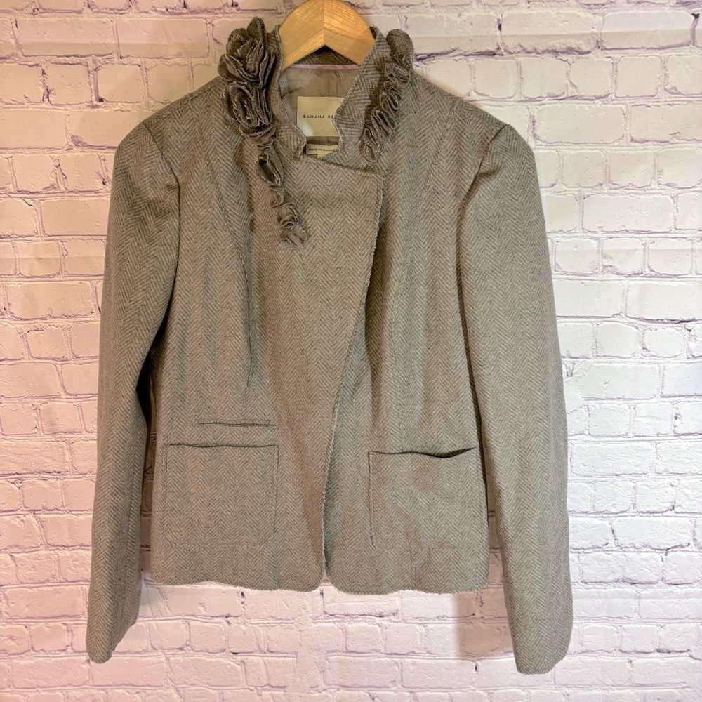 Banana Republic Herringbone Wool Floral Raw Edge Romantic Tweed Jacket Blazer 6